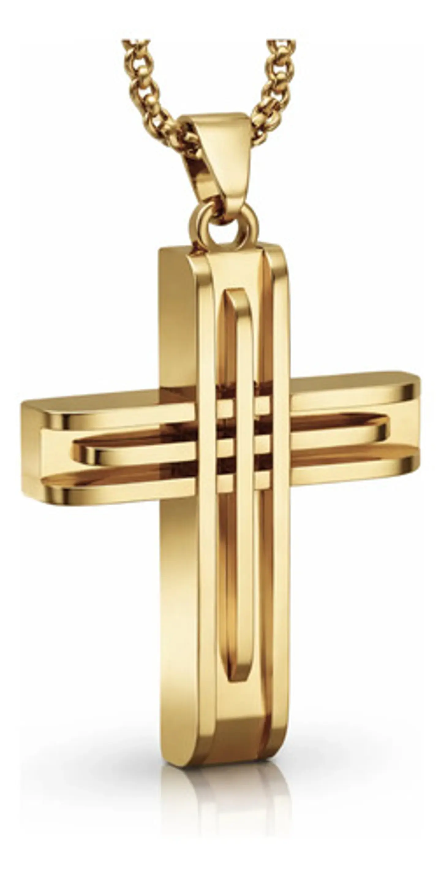 Collar Acero Color Oro Para Hombre Y Mujer Dije Cruz Moderna 1