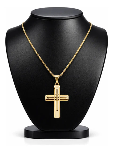 Collar Acero Color Oro Para Hombre Y Mujer Dije Cruz Moderna