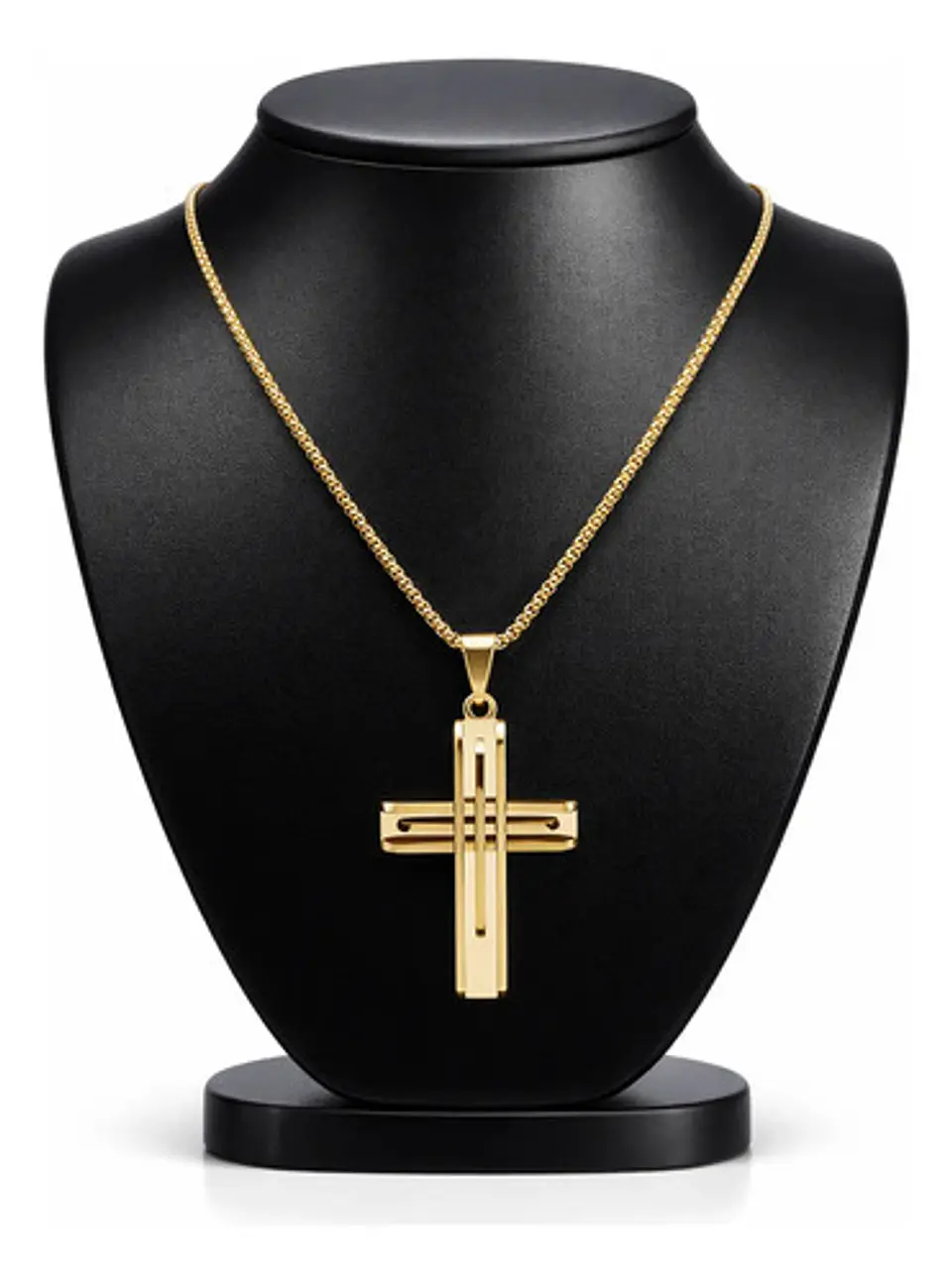 Collar Acero Color Oro Para Hombre Y Mujer Dije Cruz Moderna 2