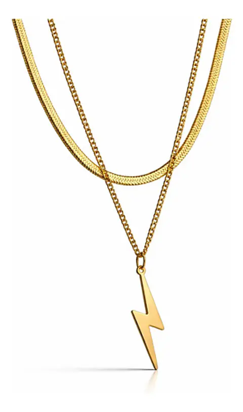 Collar Doble Capa De Acero Para Mujer Dije Rayo Minimalista