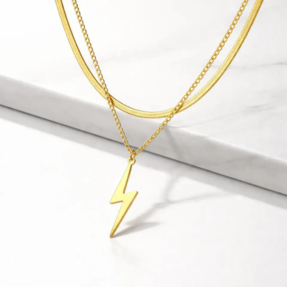 Collar Doble Capa De Acero Para Mujer Dije Rayo Minimalista 2
