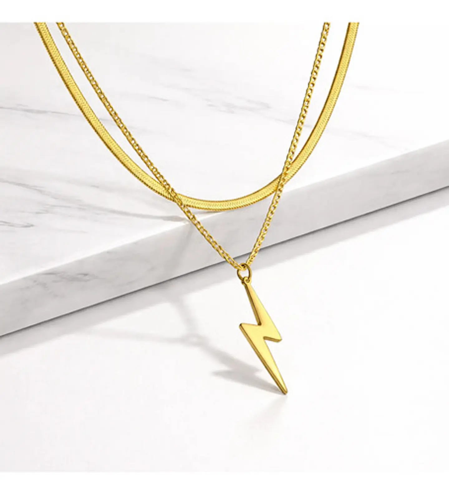 Collar Doble Capa De Acero Para Mujer Dije Rayo Minimalista 3
