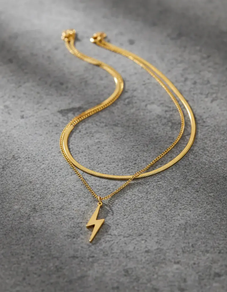 Collar Doble Capa De Acero Para Mujer Dije Rayo Minimalista 5