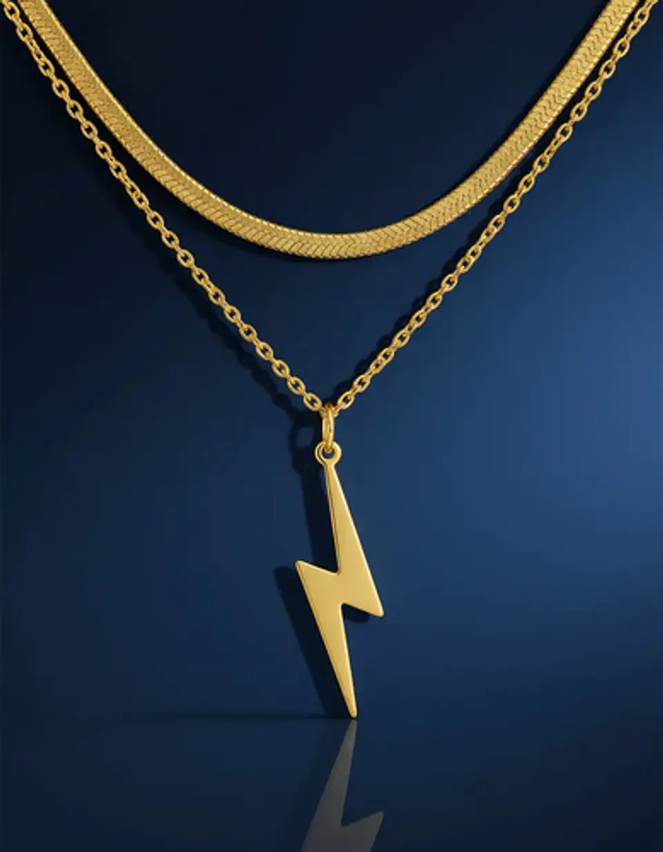 Collar Doble Capa De Acero Para Mujer Dije Rayo Minimalista 7