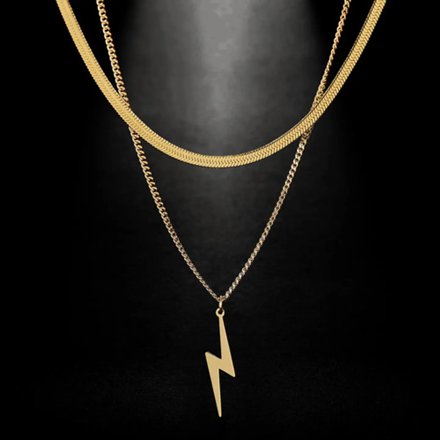Collar Doble Capa De Acero Para Mujer Dije Rayo Minimalista 10