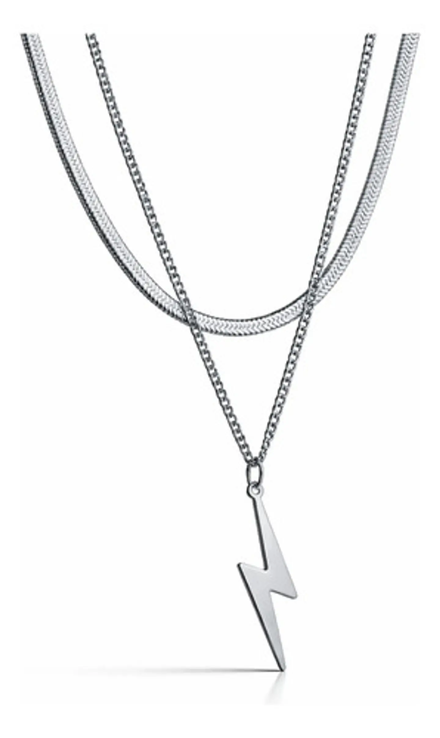 Collar Doble Capa De Acero Para Mujer Dije Rayo Minimalista 11