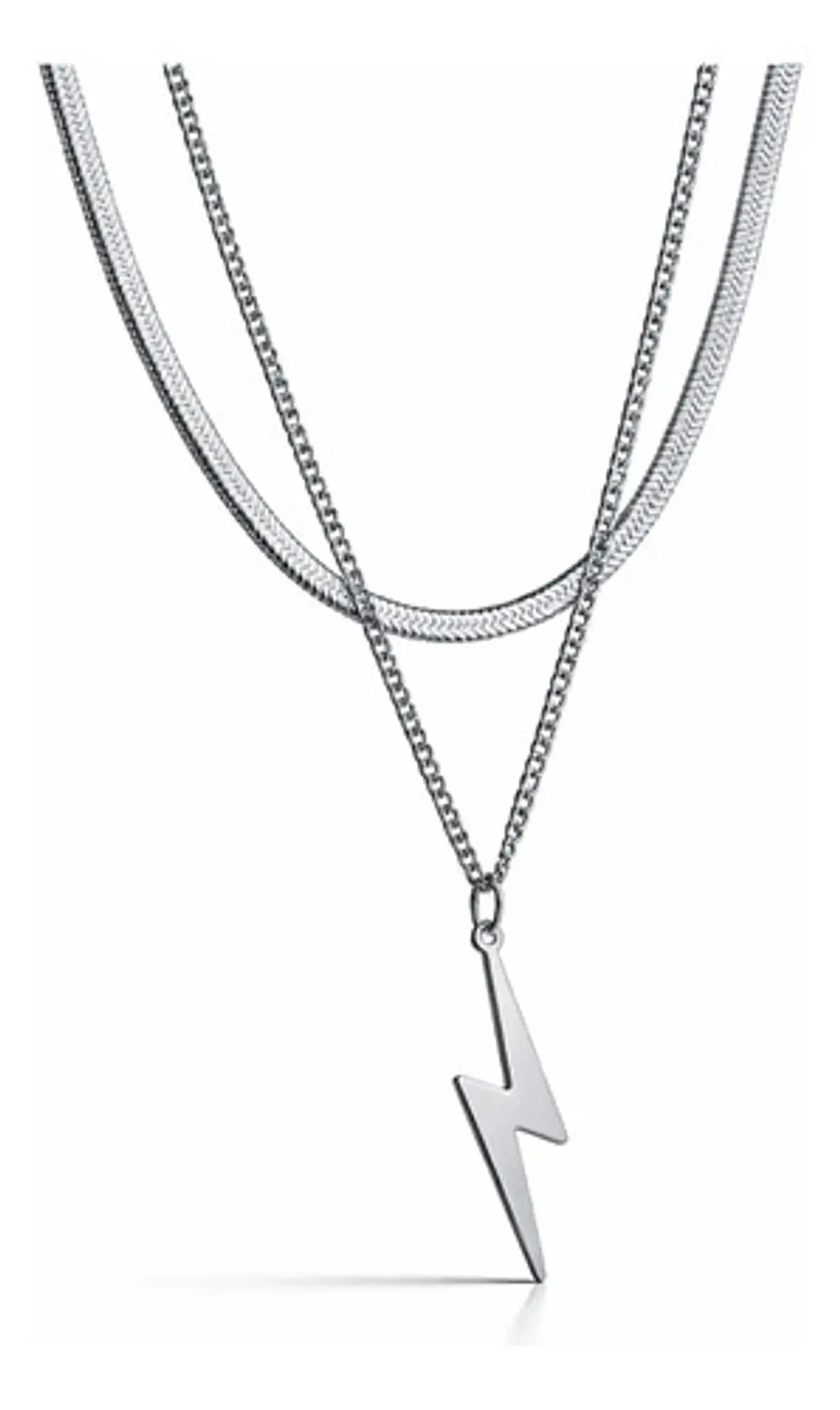 Collar Doble Capa De Acero Para Mujer Dije Rayo Minimalista 11