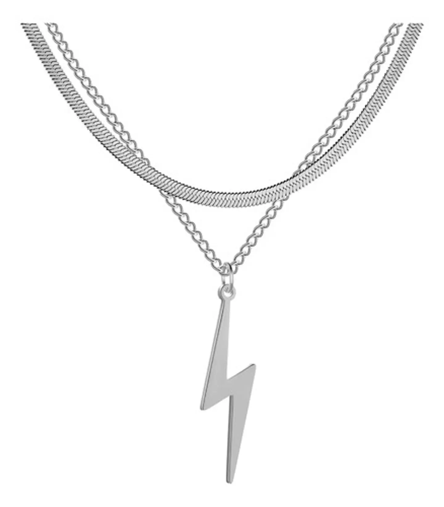 Collar Doble Capa De Acero Para Mujer Dije Rayo Minimalista 12