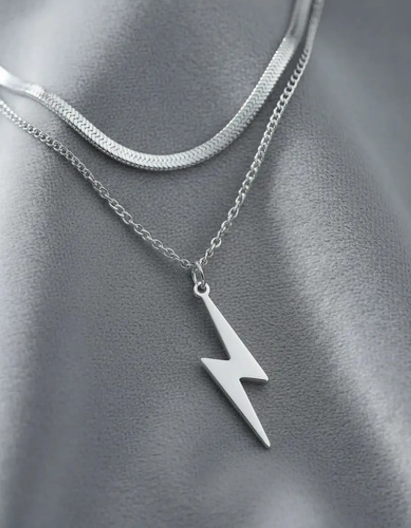 Collar Doble Capa De Acero Para Mujer Dije Rayo Minimalista 13