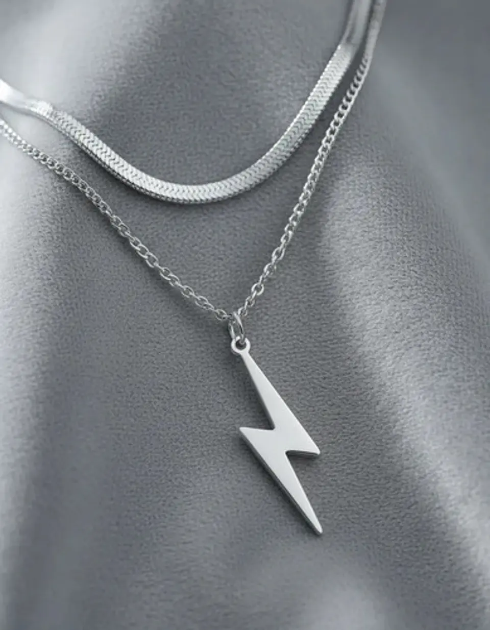 Collar Doble Capa De Acero Para Mujer Dije Rayo Minimalista 13
