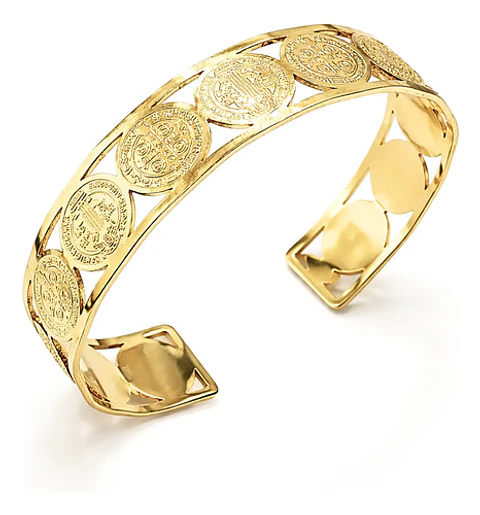 Brazalete De Acero Pulsera Para Mujeres Medallas San Benito