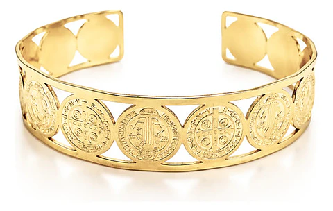 Brazalete De Acero Pulsera Para Mujeres Medallas San Benito