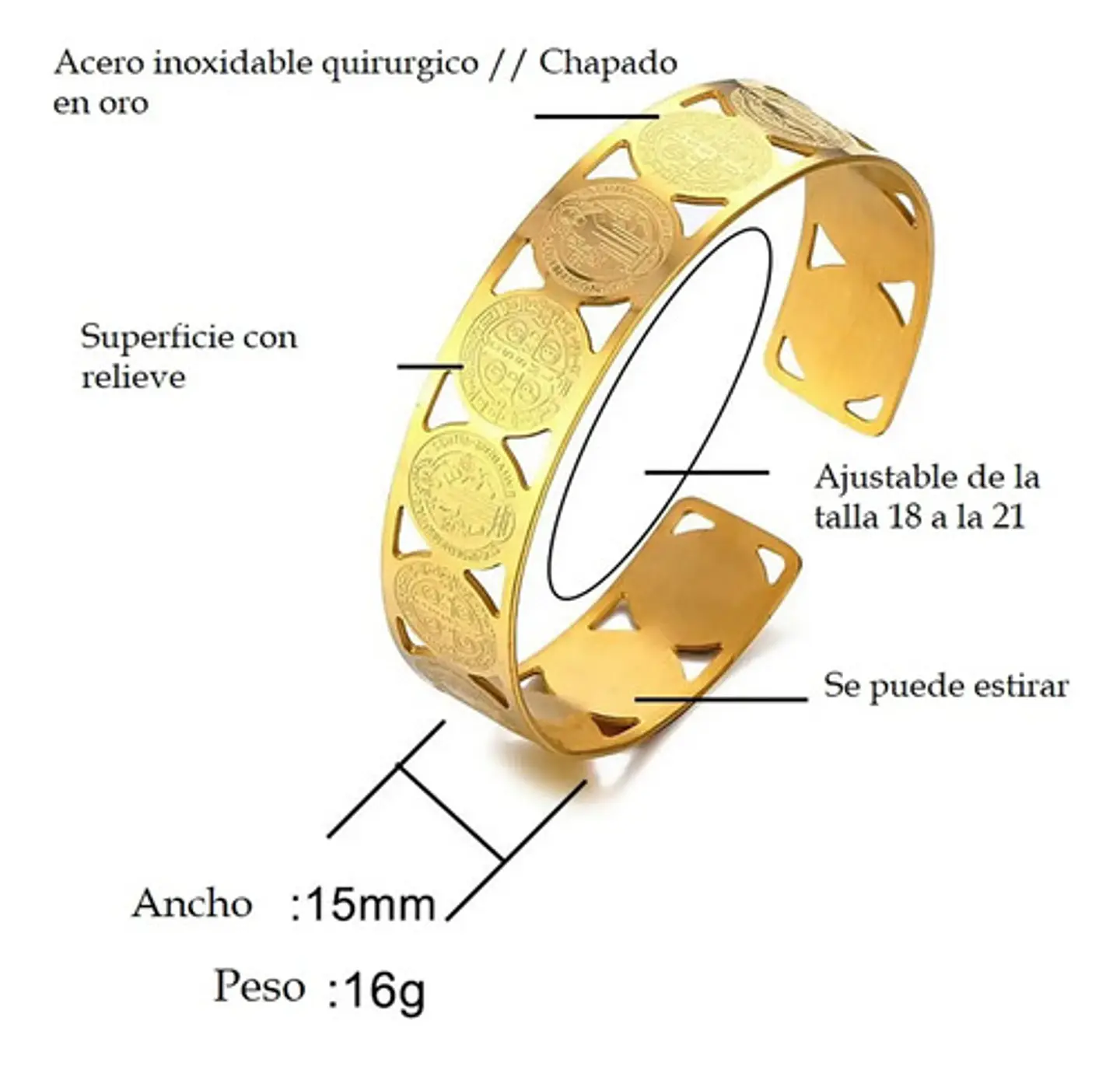 Brazalete De Acero Pulsera Para Mujeres Medallas San Benito 3