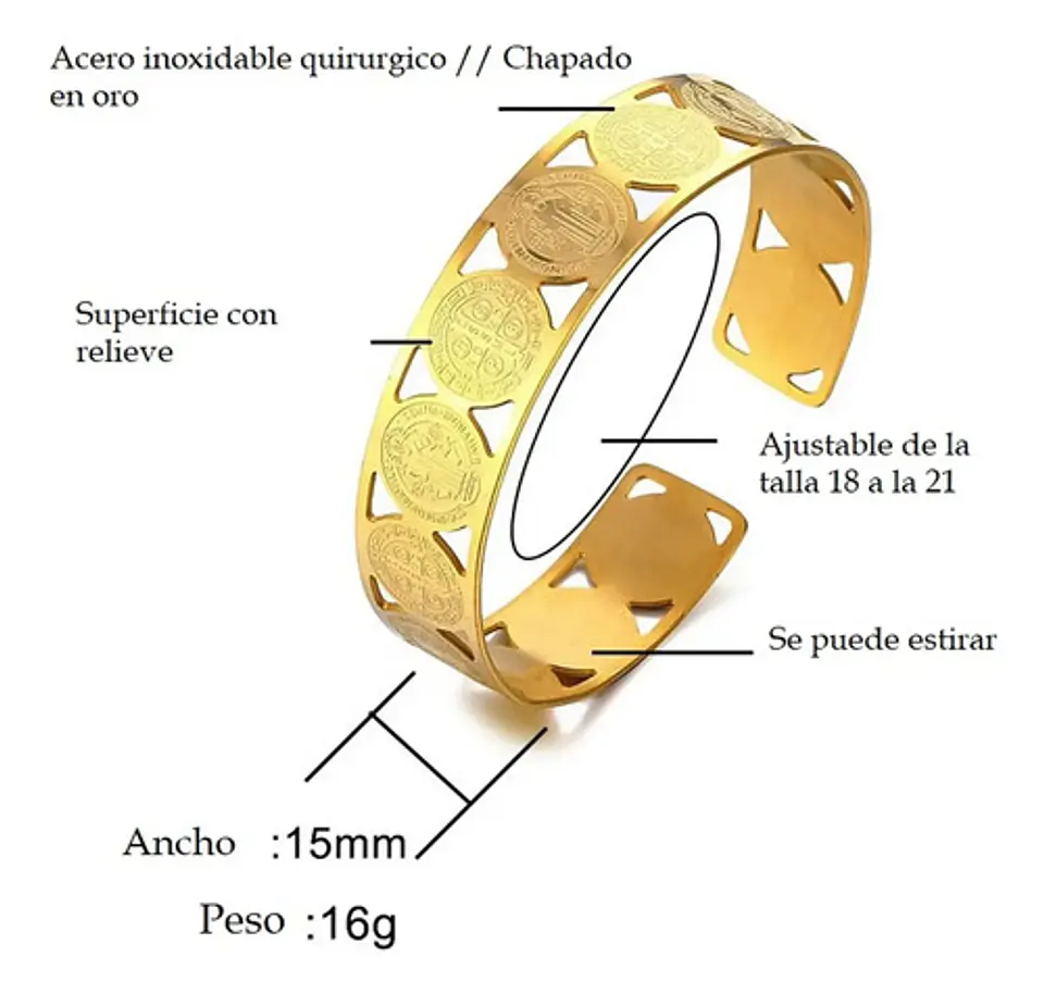 Brazalete De Acero Pulsera Para Mujeres Medallas San Benito 3