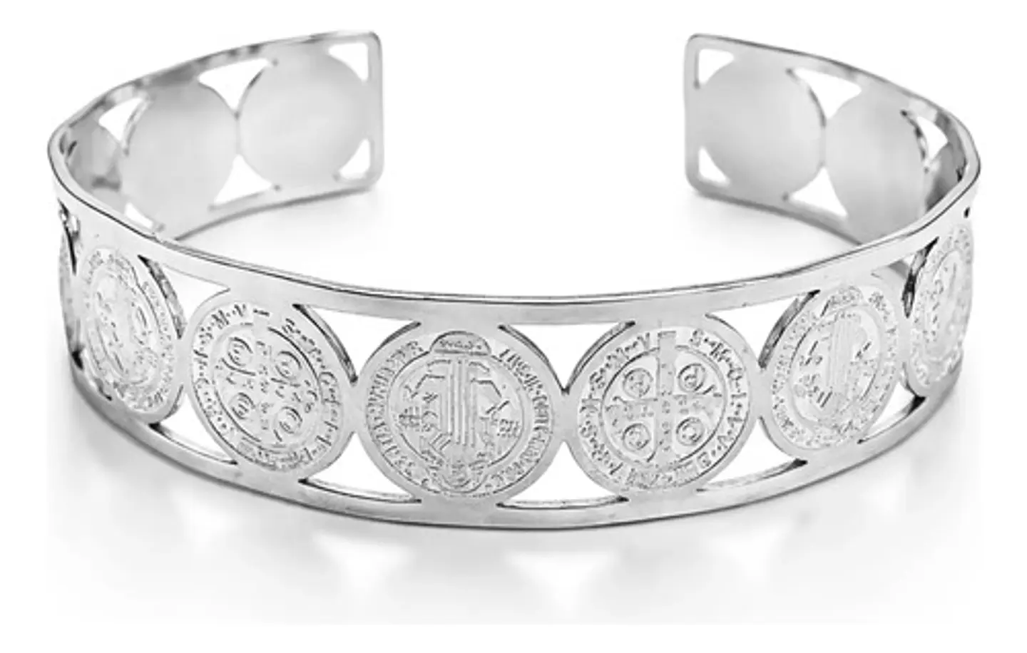 Brazalete De Acero Pulsera Para Mujeres Medallas San Benito 11