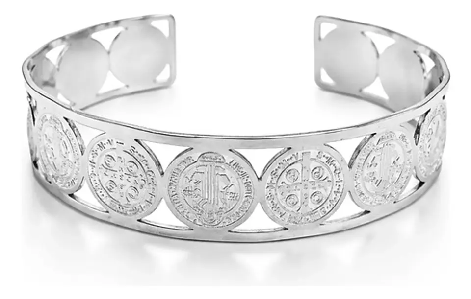 Brazalete De Acero Pulsera Para Mujeres Medallas San Benito 11