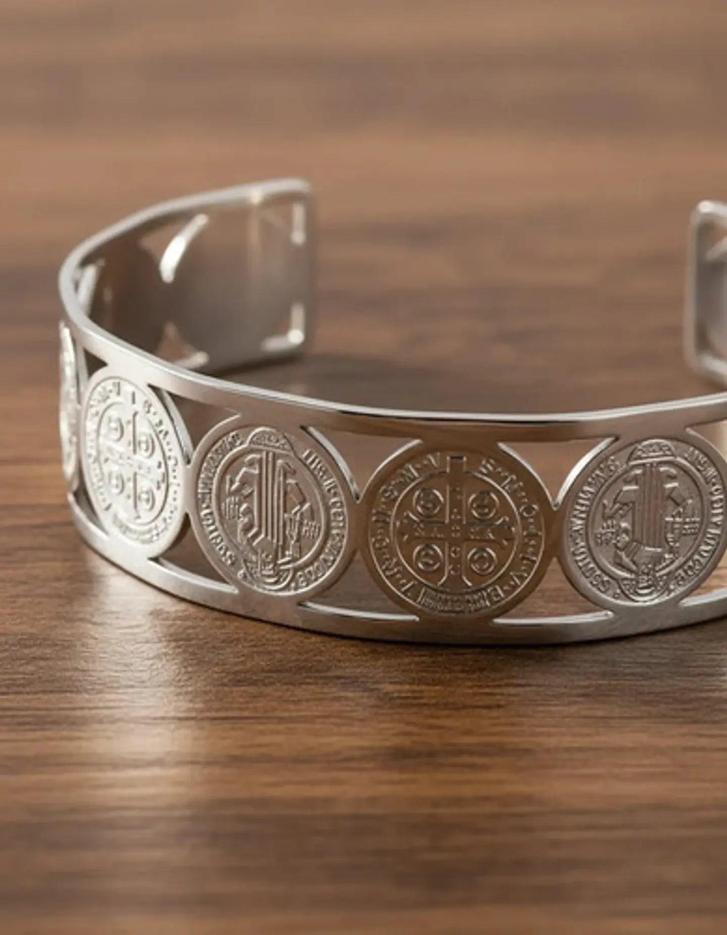 Brazalete De Acero Pulsera Para Mujeres Medallas San Benito 15