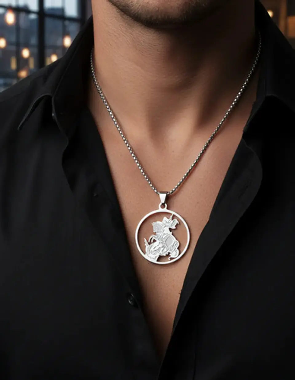 Collar Acero Plateado Para Hombres Dije Arcángel San Miguel 5