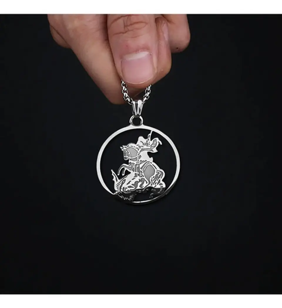 Collar Acero Plateado Para Hombres Dije Arcángel San Miguel 9