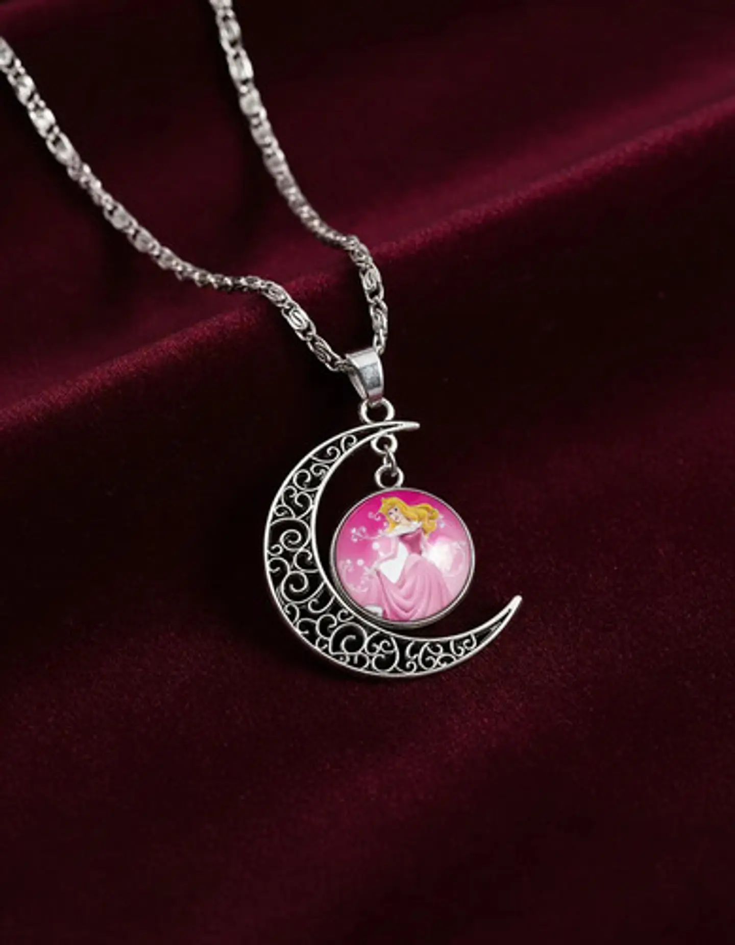 Collar Para Mujeres Niñas Dije Luna Cabujón Princesa Aurora 5