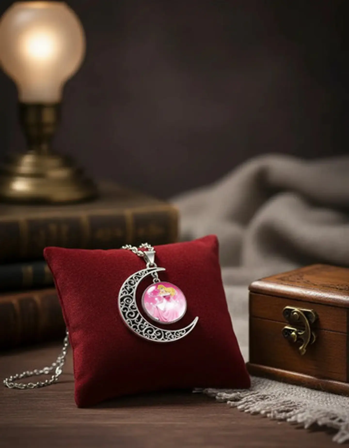Collar Para Mujeres Niñas Dije Luna Cabujón Princesa Aurora 6