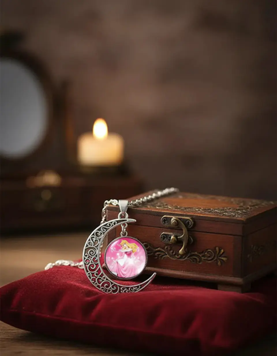 Collar Para Mujeres Niñas Dije Luna Cabujón Princesa Aurora 7