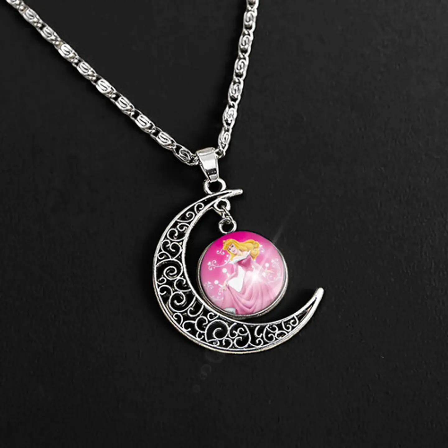 Collar Para Mujeres Niñas Dije Luna Cabujón Princesa Aurora 8