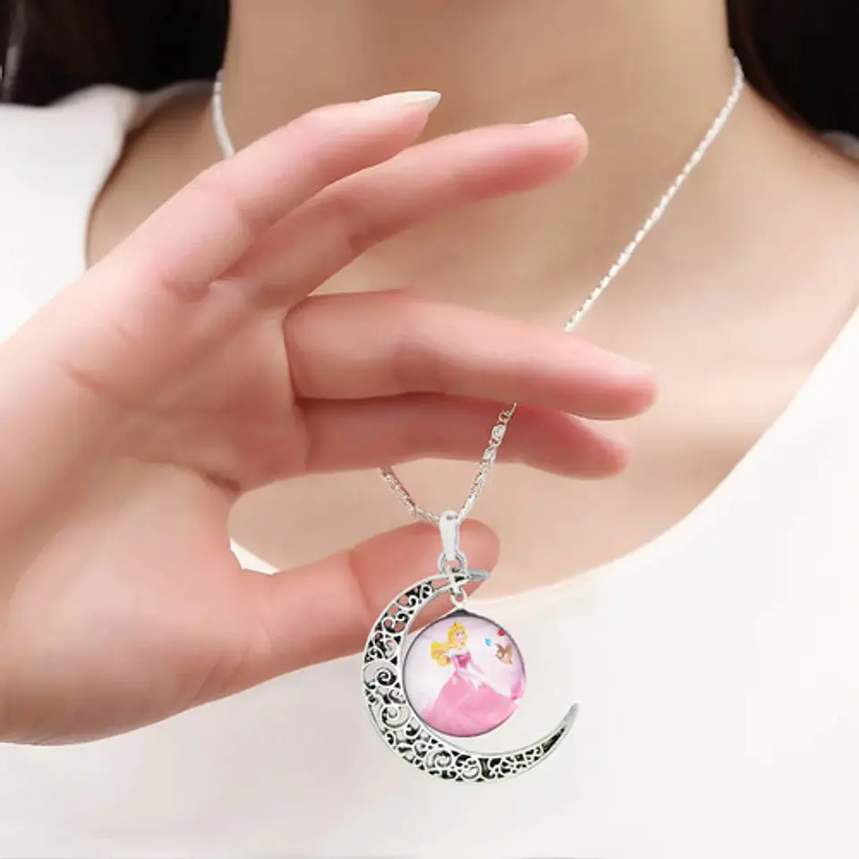 Collar Para Mujeres Niñas Dije Luna Cabujón Princesa Aurora 12