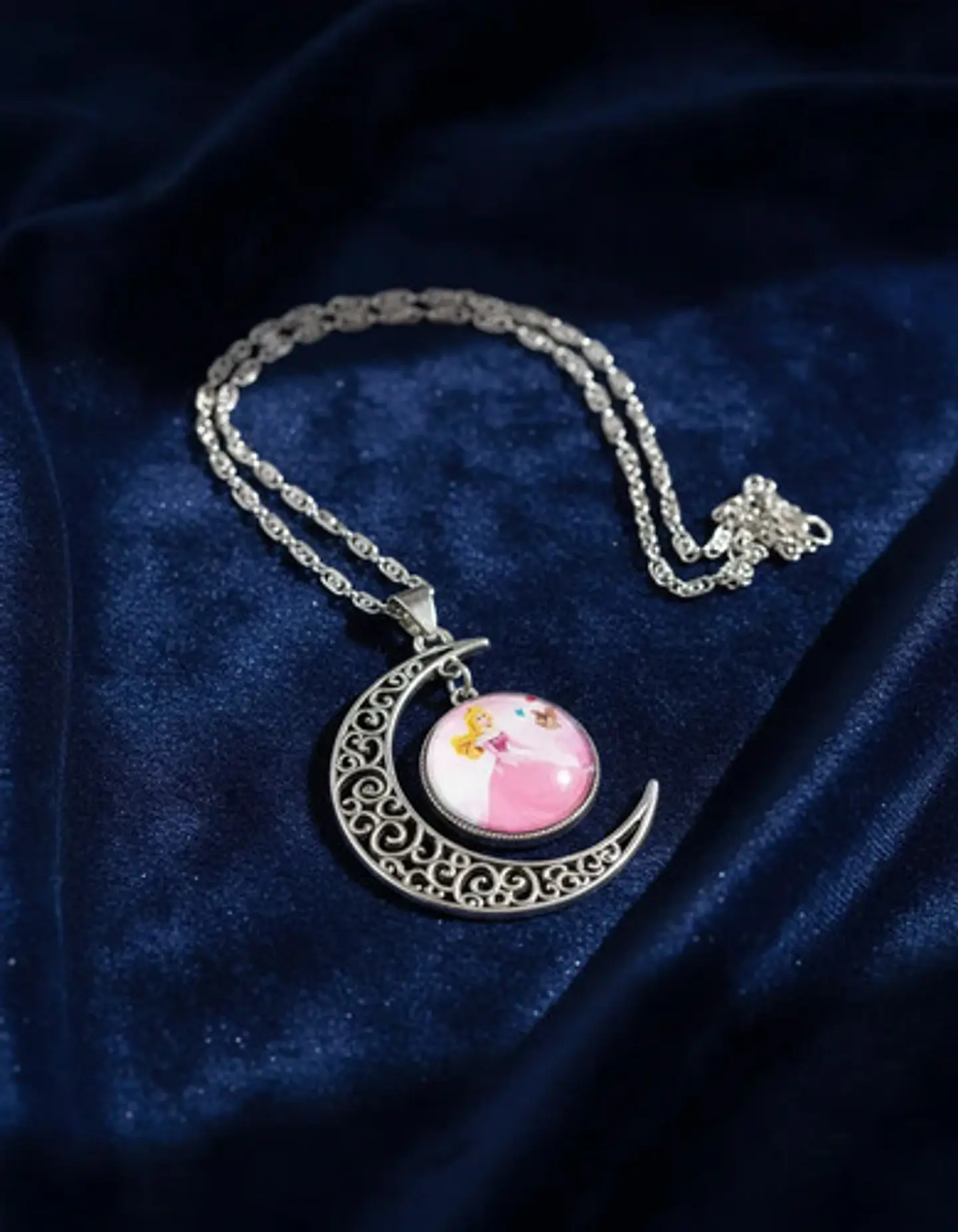 Collar Para Mujeres Niñas Dije Luna Cabujón Princesa Aurora 14
