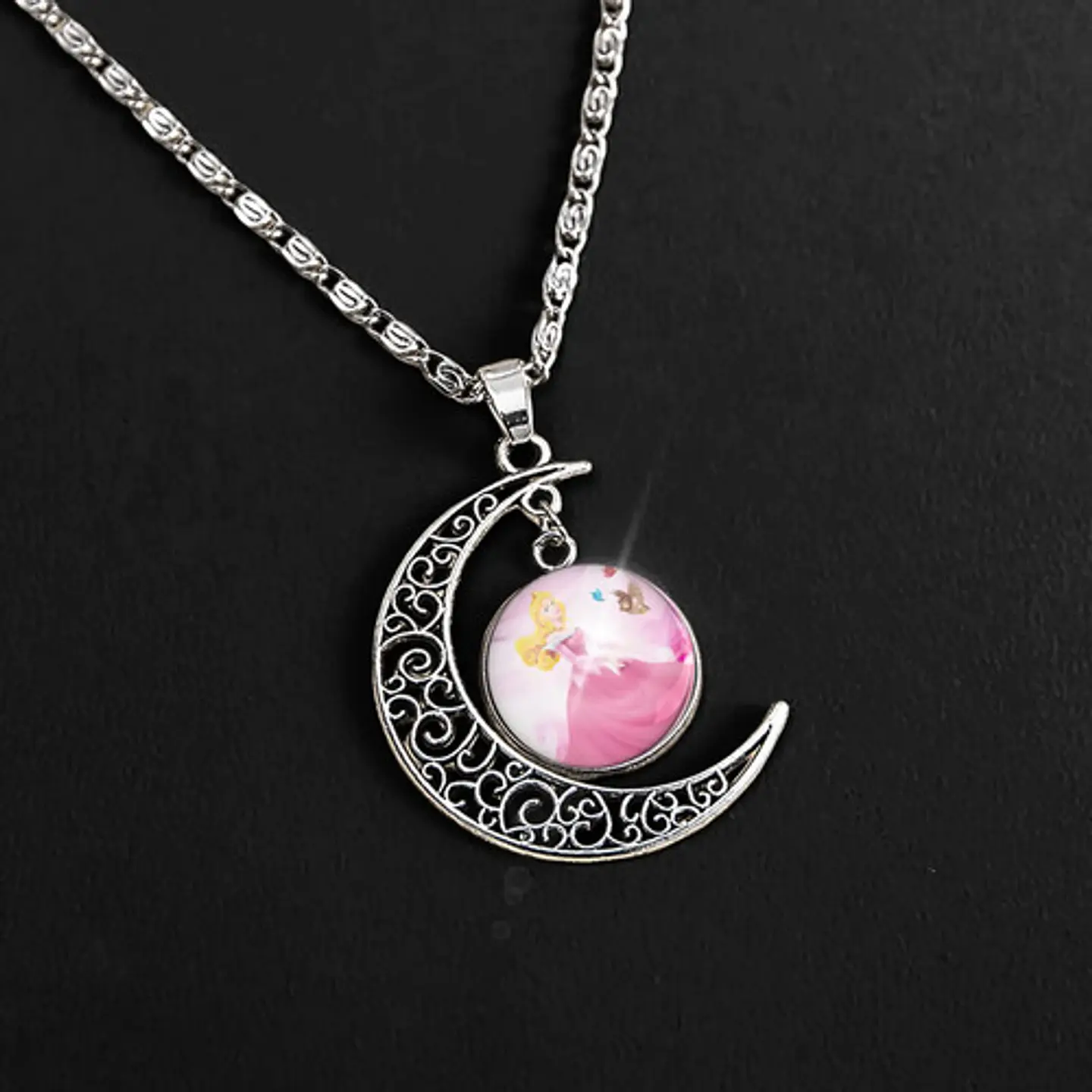 Collar Para Mujeres Niñas Dije Luna Cabujón Princesa Aurora 15