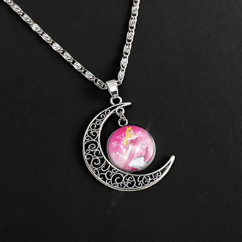 Collar Para Mujeres Niñas Dije Luna Cabujón Princesa Aurora 19