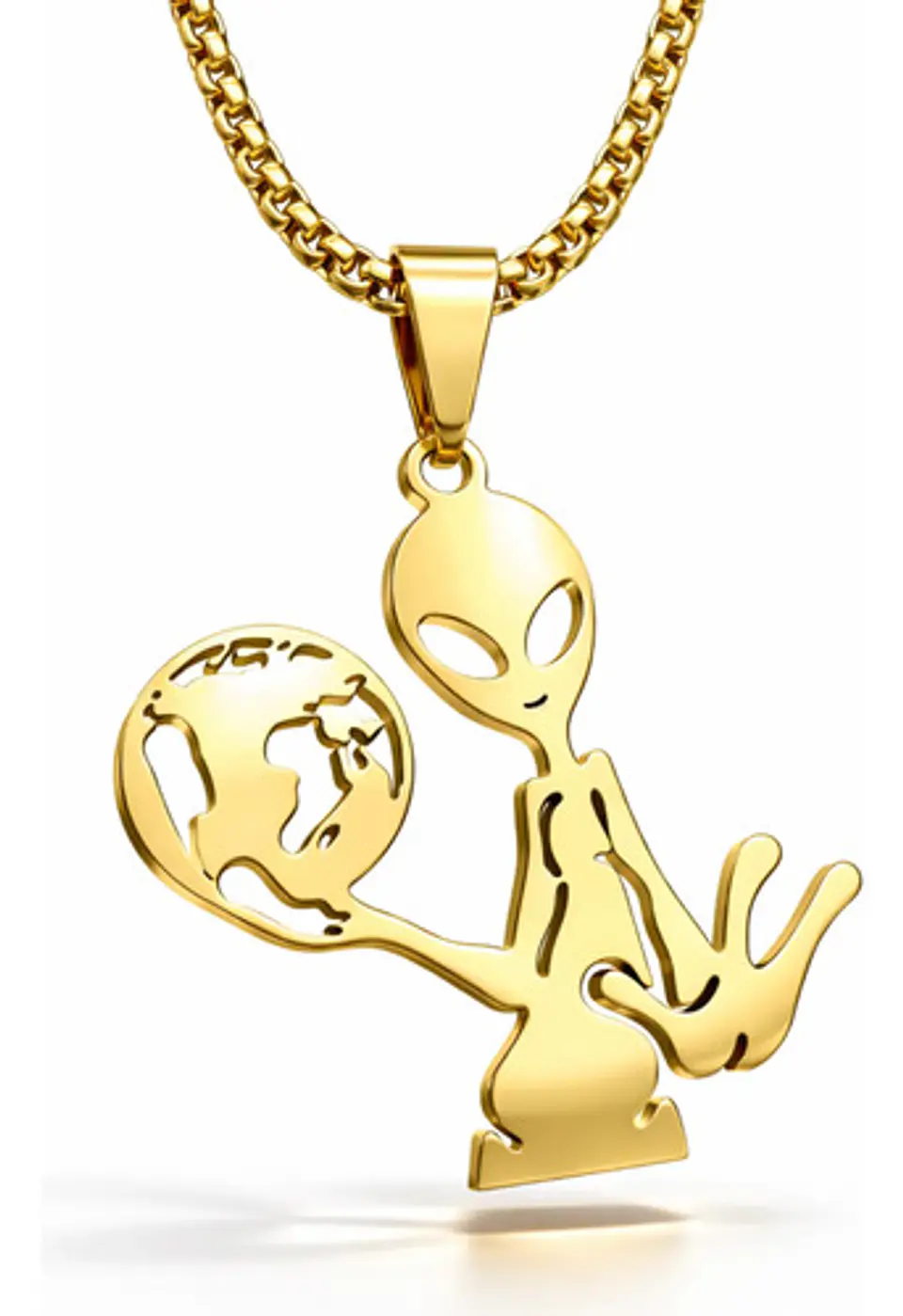 Collar Acero Color Oro Para Hombre Mujer Dije Alienígena Y2k 1