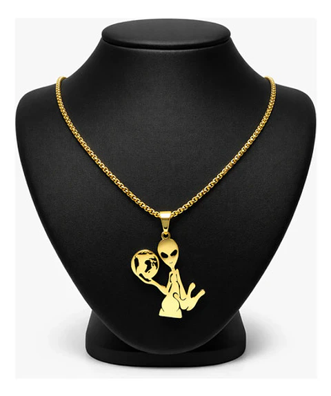 Collar Acero Color Oro Para Hombre Mujer Dije Alienígena Y2k
