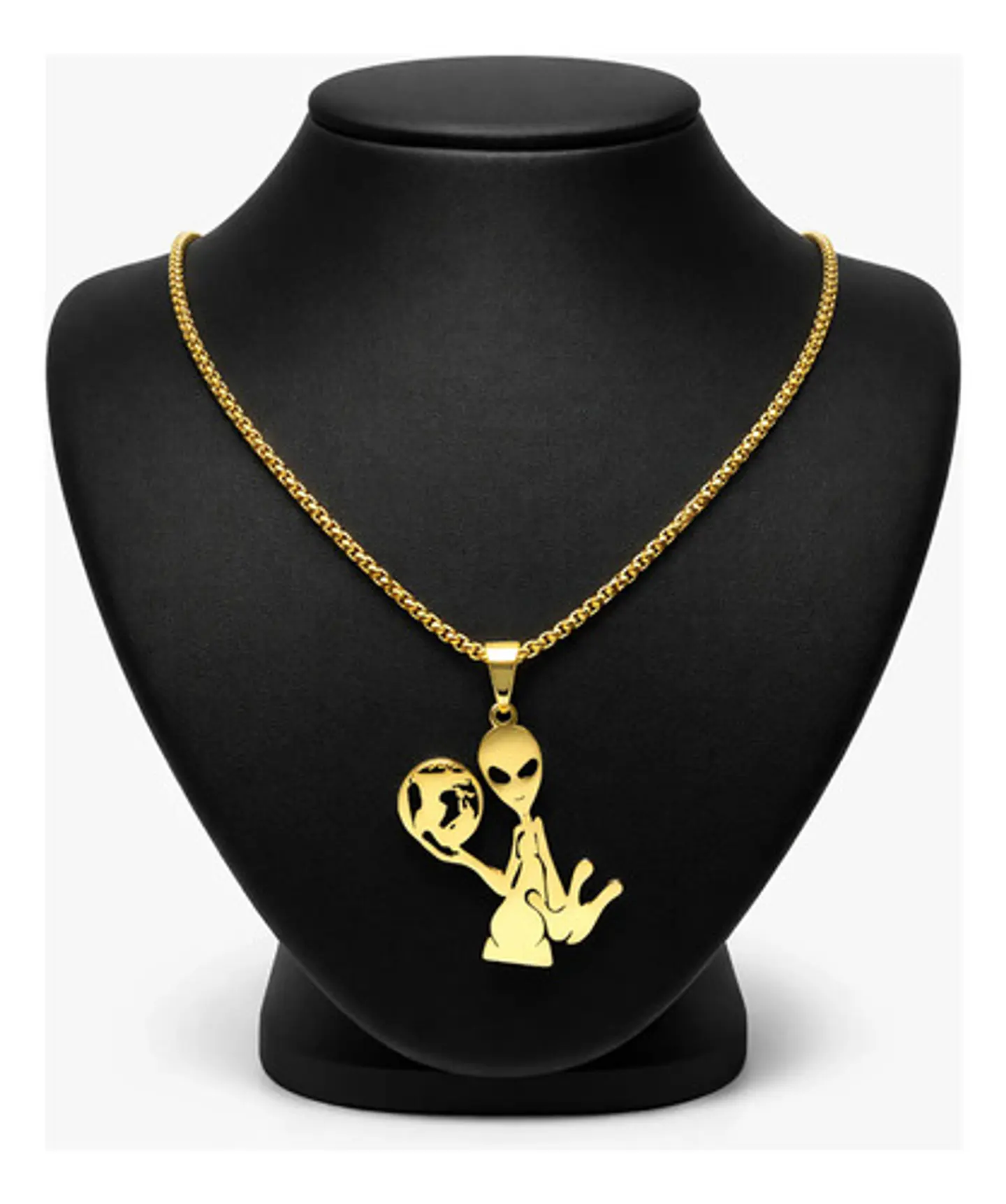Collar Acero Color Oro Para Hombre Mujer Dije Alienígena Y2k 2