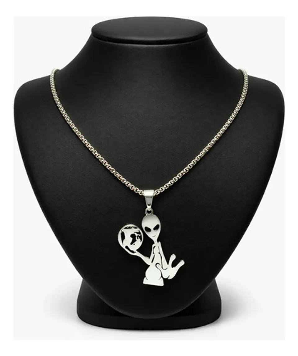 Collar Acero Color Oro Para Hombre Mujer Dije Alienígena Y2k 10