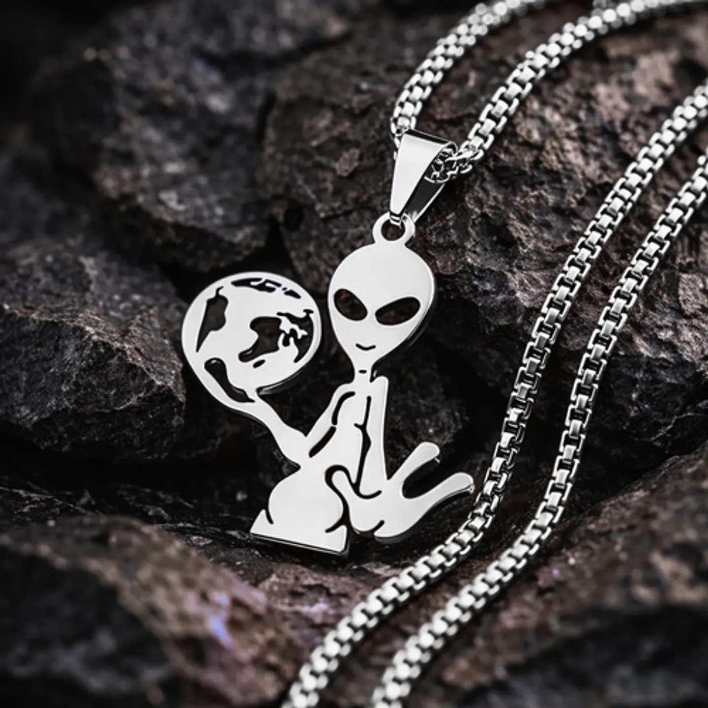 Collar Acero Color Oro Para Hombre Mujer Dije Alienígena Y2k 15