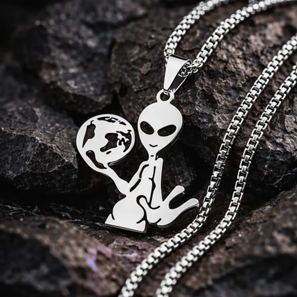 Collar Acero Color Oro Para Hombre Mujer Dije Alienígena Y2k 15