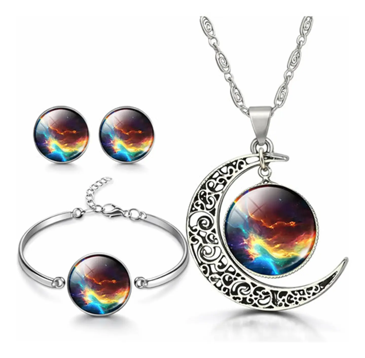 Set Joyería Mujer Collar, Pulsera Y Aretes Dije Galaxia Luna 10