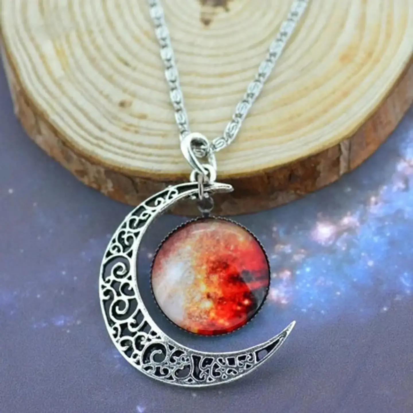 Set Joyería Mujer Collar, Pulsera Y Aretes Dije Galaxia Luna 24