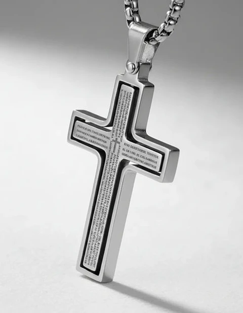 Collar Para Hombre Y Mujer Dije Cruz Giratoria Con Escritura