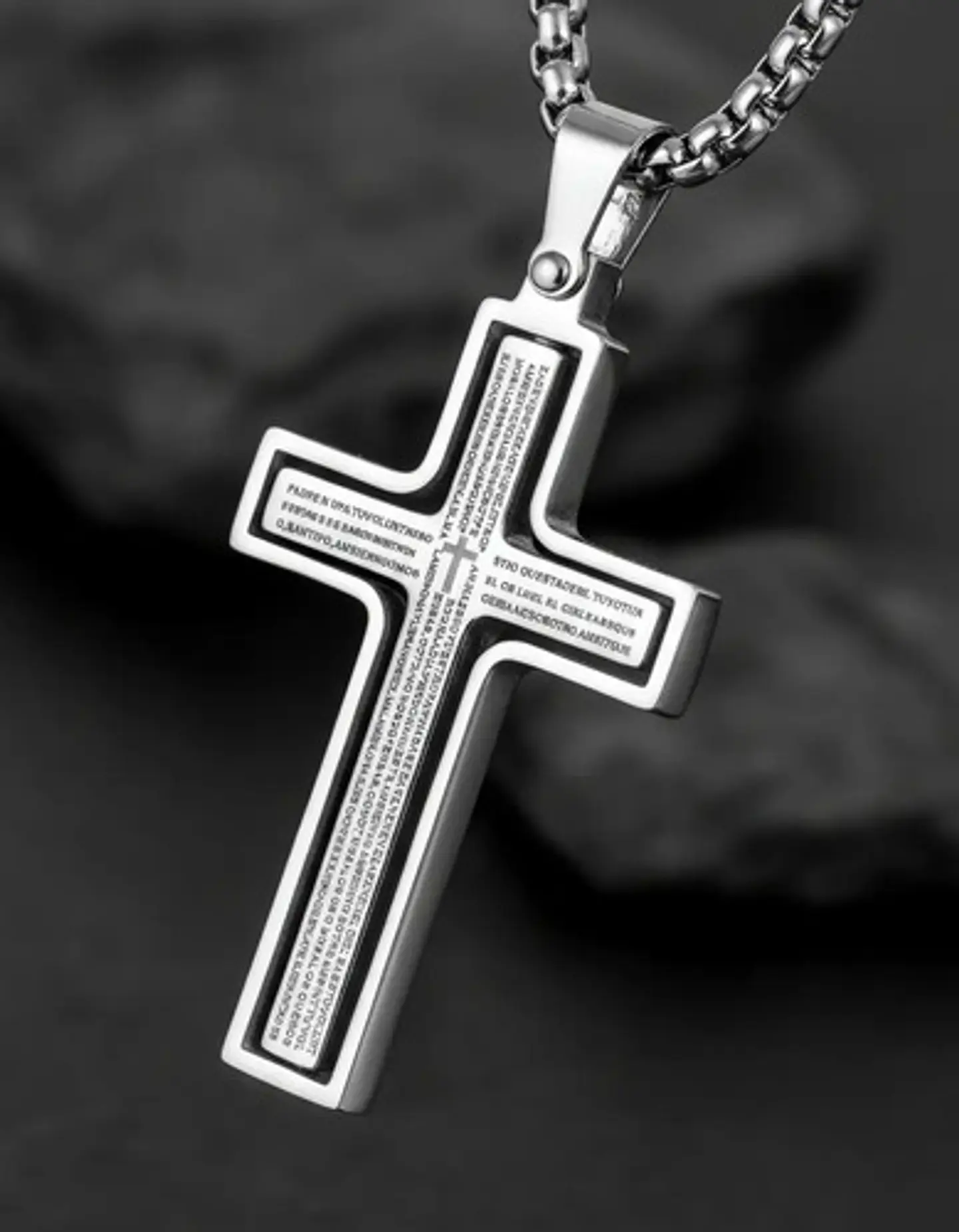 Collar Para Hombre Y Mujer Dije Cruz Giratoria Con Escritura 7
