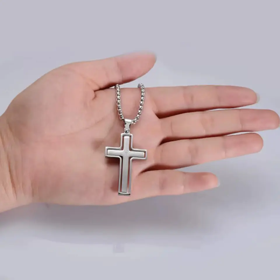 Collar Para Hombre Y Mujer Dije Cruz Giratoria Con Escritura 8