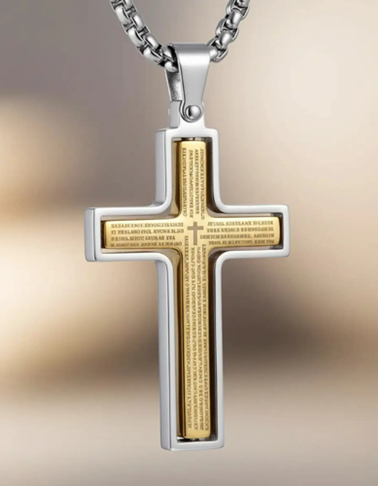 Collar Para Hombre Y Mujer Dije Cruz Giratoria Con Escritura 18