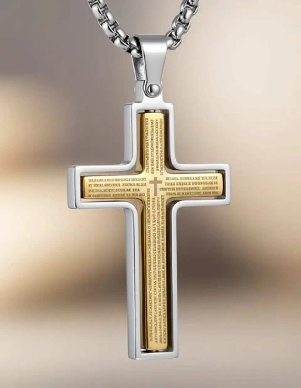 Collar Para Hombre Y Mujer Dije Cruz Giratoria Con Escritura 18