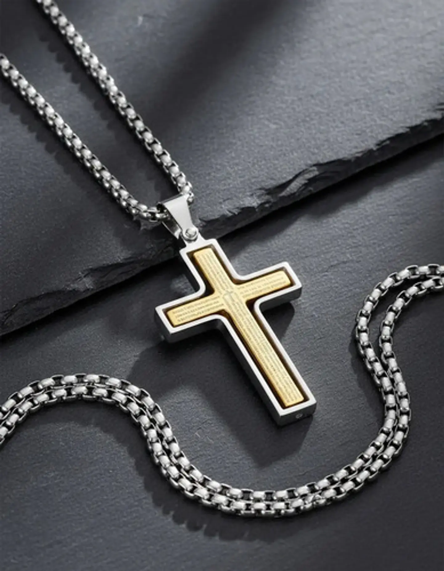 Collar Para Hombre Y Mujer Dije Cruz Giratoria Con Escritura 19