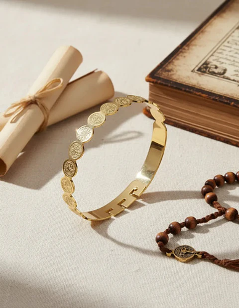 Brazalete De Acero Pulsera Para Mujer Medallas De San Benito