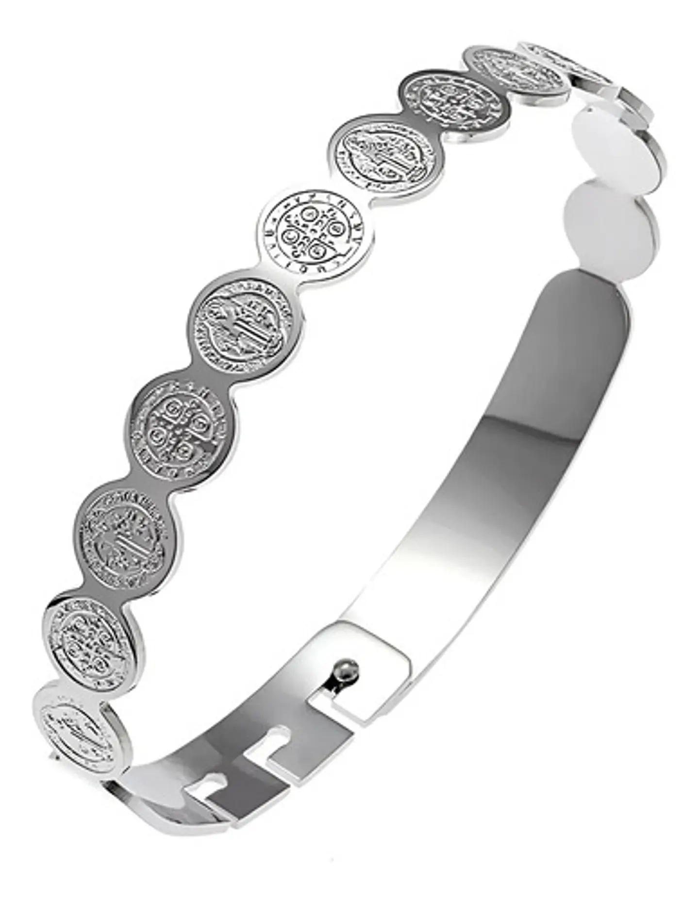 Brazalete De Acero Pulsera Para Mujer Medallas De San Benito 9