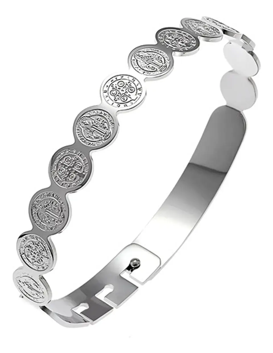 Brazalete De Acero Pulsera Para Mujer Medallas De San Benito 9