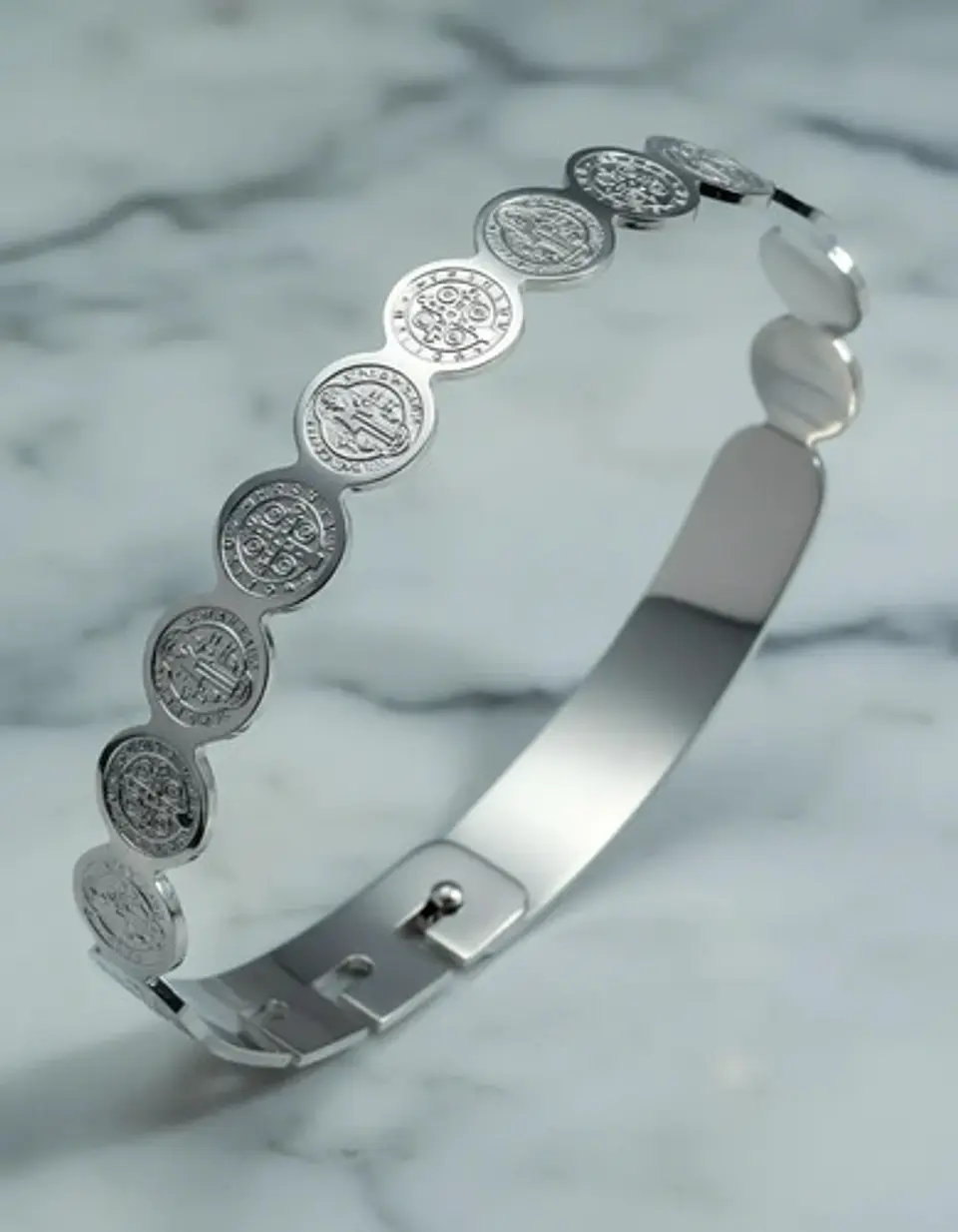 Brazalete De Acero Pulsera Para Mujer Medallas De San Benito 14