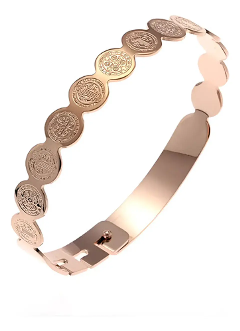 Brazalete De Acero Pulsera Para Mujer Medallas De San Benito 16